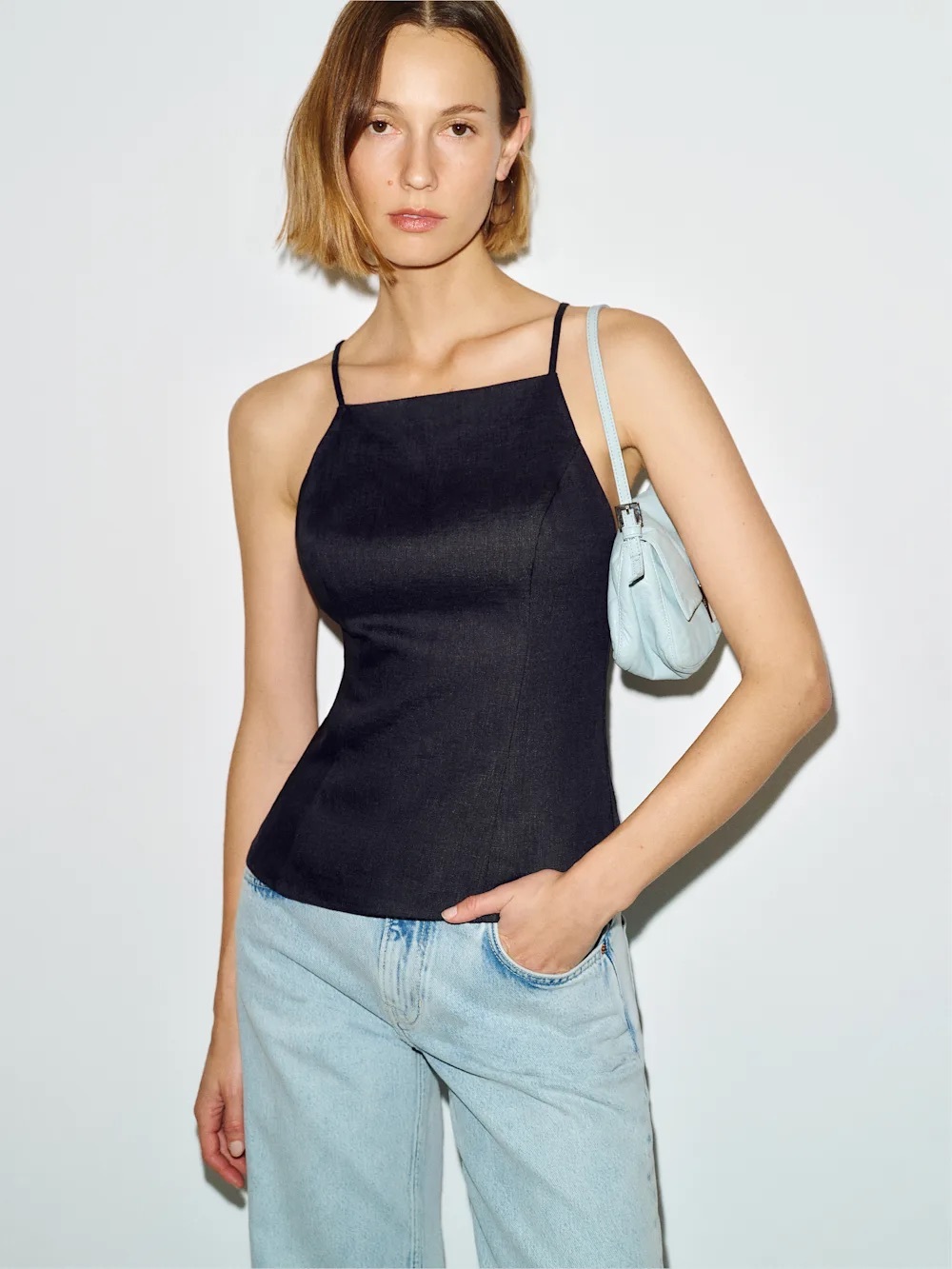 NWT REFORMATION Women’s Black Square-Neck Cami FINLEY LINEN Top